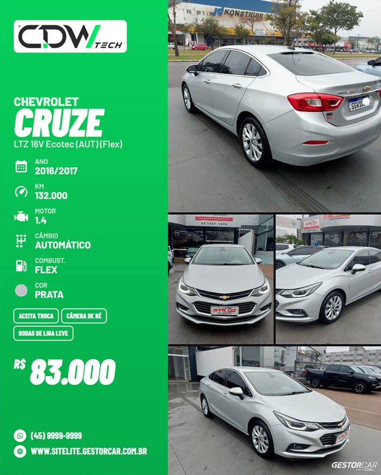 Modelo de post GestorCar — Chevrolet Cruze, tema claro com galeria