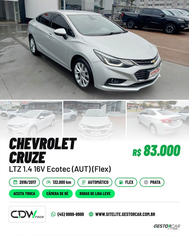 Modelo de post GestorCar — Chevrolet Cruze, tema claro com galeria